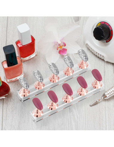 Soporte de Uñas Acrílico Difenni Oro Rosa 54 Pcs Reutilizable