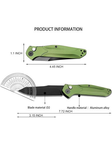 Cuchillo de Bolsillo HUAAO D2 Plegable Verde 8 cm para Camping