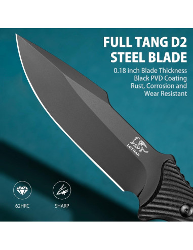 Cuchillo de Supervivencia LOTHAR KA52 con Hoja D2 y Funda Kydex