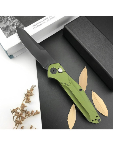 Cuchillo de Bolsillo HUAAO D2 Plegable Verde 8 cm para Camping