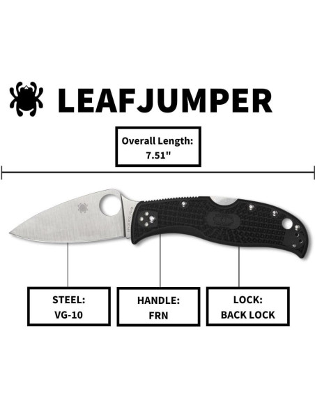 Cuchillo de bolsillo Spyderco Leafjumper VG-10 85g FRN negro