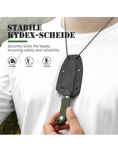 Cuchillo de Cuello Omesio ZLJR, Acero D2, 14.76 cm, Funda Kydex