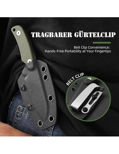 Cuchillo de Cuello Omesio ZLJR, Acero D2, 14.76 cm, Funda Kydex