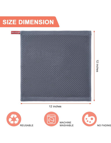 Toallas de Cocina BOOMIBOO 100% Algodón 12x12 cm 6-Pack Gris