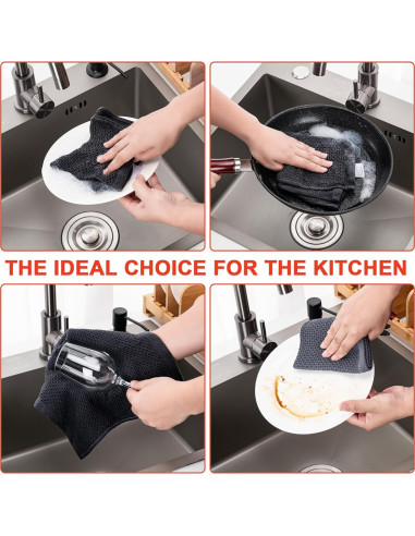 Toallas de Cocina BOOMIBOO 100% Algodón 12x12 cm 6-Pack Gris