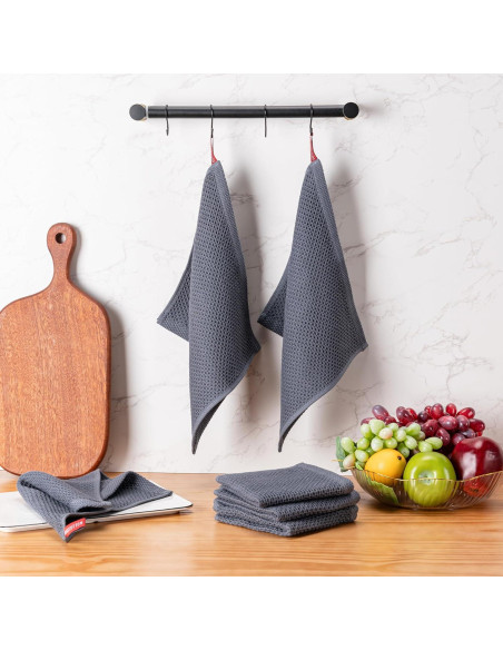 Toallas de Cocina BOOMIBOO 100% Algodón 12x12 cm 6-Pack Gris