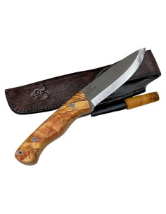 Cuchillo de Bushcraft Golden Horn FUJI OLIVE con Funda de Cuero