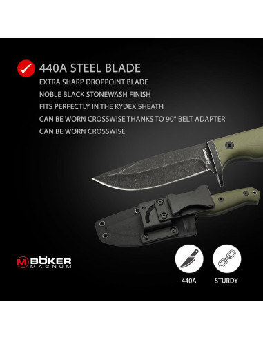 Cuchillo BKER MAGNUM Bushcraft Drop 440A con Funda Kydex