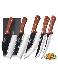 Juego de Cuchillos de Cocina Topfeel 5 Piezas Forjados a Mano