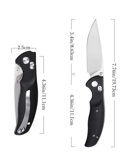 Cuchillo Plegable Eafengrow EF3 D2 Mango G10 19.7 cm Negro