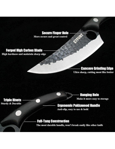 Cuchillo de Deshuesar Kitory Forjado a Mano 15.24 cm Acero Carbono
