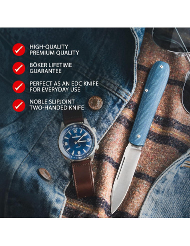 Cuchillo Plegable EDC BKER Coffin Denim Micarta Azul 8cm