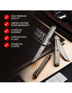 Cuchillo de bolsillo BKER PLUS Wasabi Damasco 7.29 cm Titanio 2