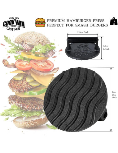 Prensa de Hamburguesa COOKWIN 15,24 cm Hierro Fundido