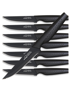 Juego de 8 Cuchillos para Carne Amorston - Acero Inoxidable Negro