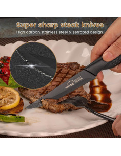 Juego de 8 Cuchillos para Carne Amorston - Acero Inoxidable Negro 2