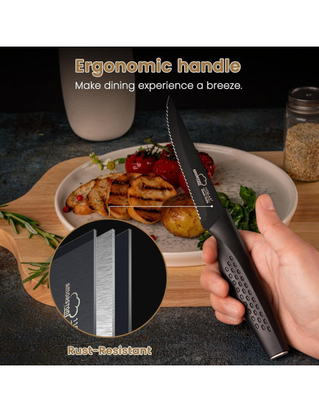 Juego de 8 Cuchillos para Carne Amorston - Acero Inoxidable Negro