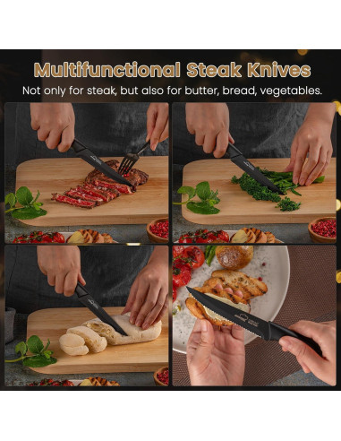 Juego de 8 Cuchillos para Carne Amorston - Acero Inoxidable Negro