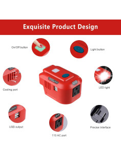 Inversor de Potencia Portátil BTRUI 150W para Batería Craftsman 20V 2