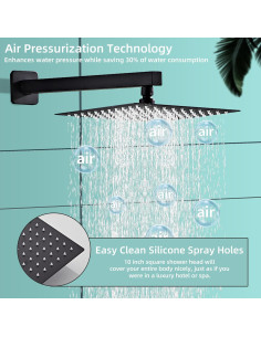 Juego de Ducha RTTWYYUU 10 Pulgadas Negro Mate con Ducha de Lluvia 2