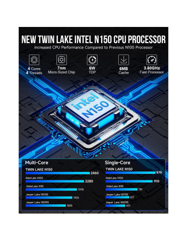 Mini PC GMKtec G3 Plus, Intel N150, 8GB RAM, 256GB SSD