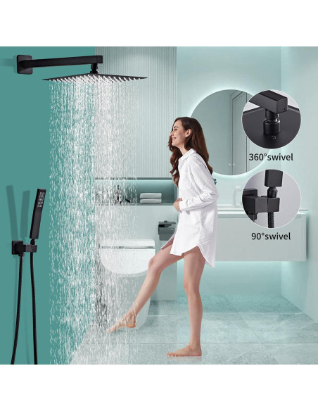 Juego de Ducha RTTWYYUU 10 Pulgadas Negro Mate con Ducha de Lluvia