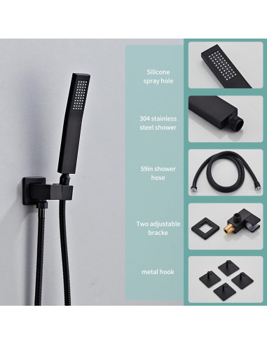 Juego de Ducha RTTWYYUU 10 Pulgadas Negro Mate con Ducha de Lluvia