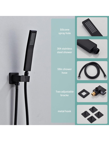 Juego de Ducha RTTWYYUU 10 Pulgadas Negro Mate con Ducha de Lluvia
