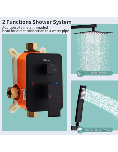 Juego de Ducha RTTWYYUU 10 Pulgadas Negro Mate con Ducha de Lluvia