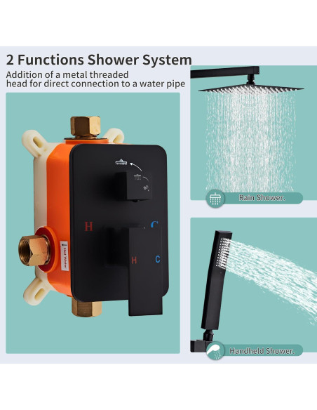Juego de Ducha RTTWYYUU 10 Pulgadas Negro Mate con Ducha de Lluvia
