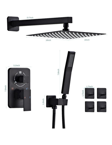 Juego de Ducha RTTWYYUU 10 Pulgadas Negro Mate con Ducha de Lluvia