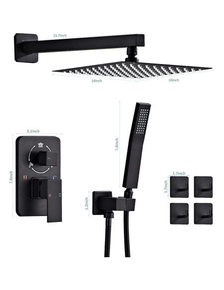 Juego de Ducha RTTWYYUU 10 Pulgadas Negro Mate con Ducha de Lluvia
