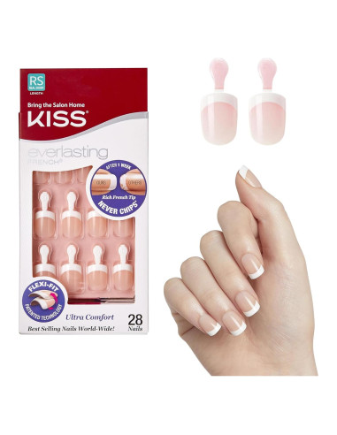 Kiss Uñas Falsas Manicura Francesa Real Short 28 Uñas