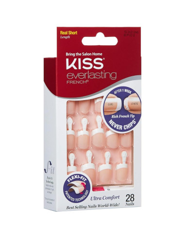 Kiss Uñas Falsas Manicura Francesa Real Short 28 Uñas