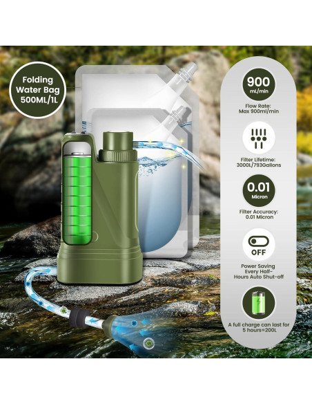 Filtro de Agua Portátil Eléctrico ARC para Camping 900ml/min Filtro de Agua Portátil Eléctrico ARC para Camping 900ml/min