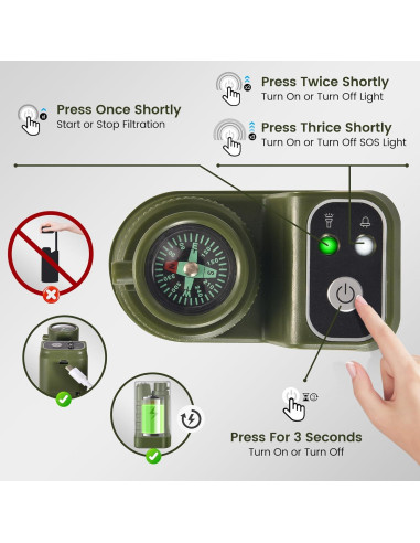 Filtro de Agua Portátil Eléctrico ARC para Camping 900ml/min