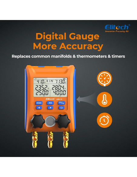 Manómetro Digital Elitech LMG-10Plus Doble Válvula HVAC