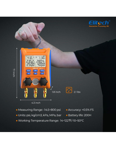 Manómetro Digital Elitech LMG-10Plus Doble Válvula HVAC