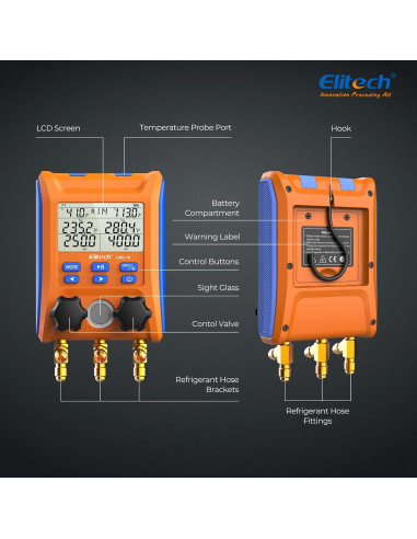 Manómetro Digital Elitech LMG-10Plus Doble Válvula HVAC