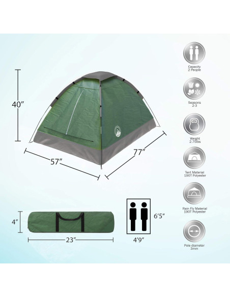 Carpa Domo para 2 Personas Wakeman con Cubierta para Lluvia