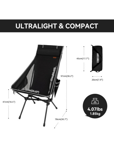 Silla de Camping Plegable TOBTOS con Respaldo Alto 200 kg