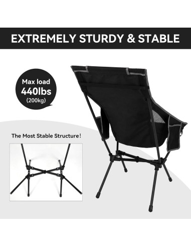 Silla de Camping Plegable TOBTOS con Respaldo Alto 200 kg