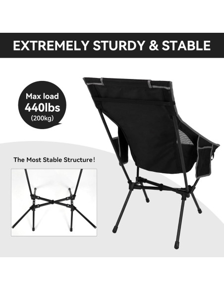 Silla de Camping Plegable TOBTOS con Respaldo Alto 200 kg