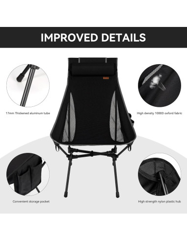 Silla de Camping Plegable TOBTOS con Respaldo Alto 200 kg