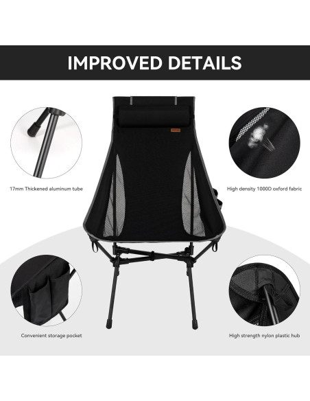 Silla de Camping Plegable TOBTOS con Respaldo Alto 200 kg