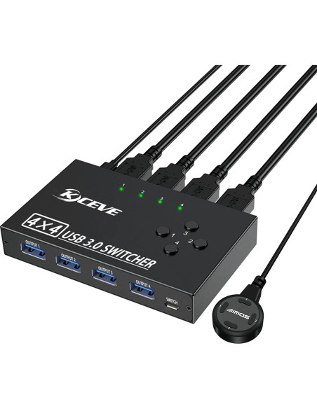 Conmutador KVM USB 3.0 MLEEDA 4 Puertos para 4 PC