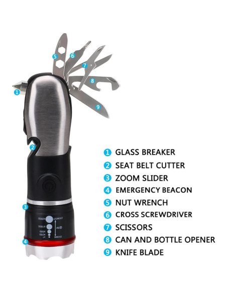 Linterna LED Multi Herramienta Ploarnovo 5 en 1 para Emergencias