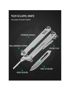 Cuchillo Plegable Olitans T029, Titanio y Acero Inoxidable 7.62cm 2