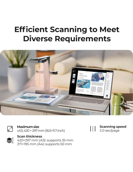 Escáner de Documentos CZUR ET16 Plus, 16MP, A3, OCR 186 Idiomas