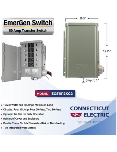 Kit Interruptor Transferencia Manual Connecticut Electric 50A 10 Circuitos